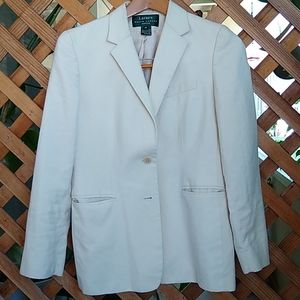 Lauren Ralph Lauren  Ivory Cotton Silk Single Breasted Blazer Size 8 Petite